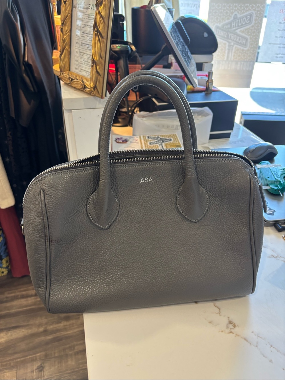 Mark & Graham Gray Pebbled Leather Satchel